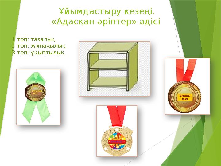 Ұйымдастыру кезеңі. «Адасқан әріптер» әдісі 1 топ: тазалық 2 топ: жинақылық 3 топ: ұқыптылық