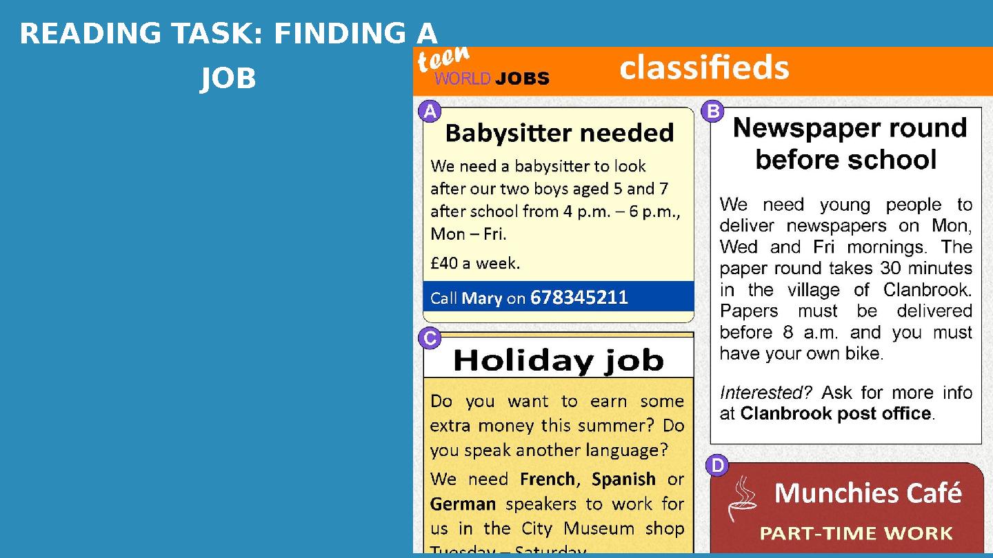READING TASK: FINDING A JOB READING TASK: FINDING A JOB