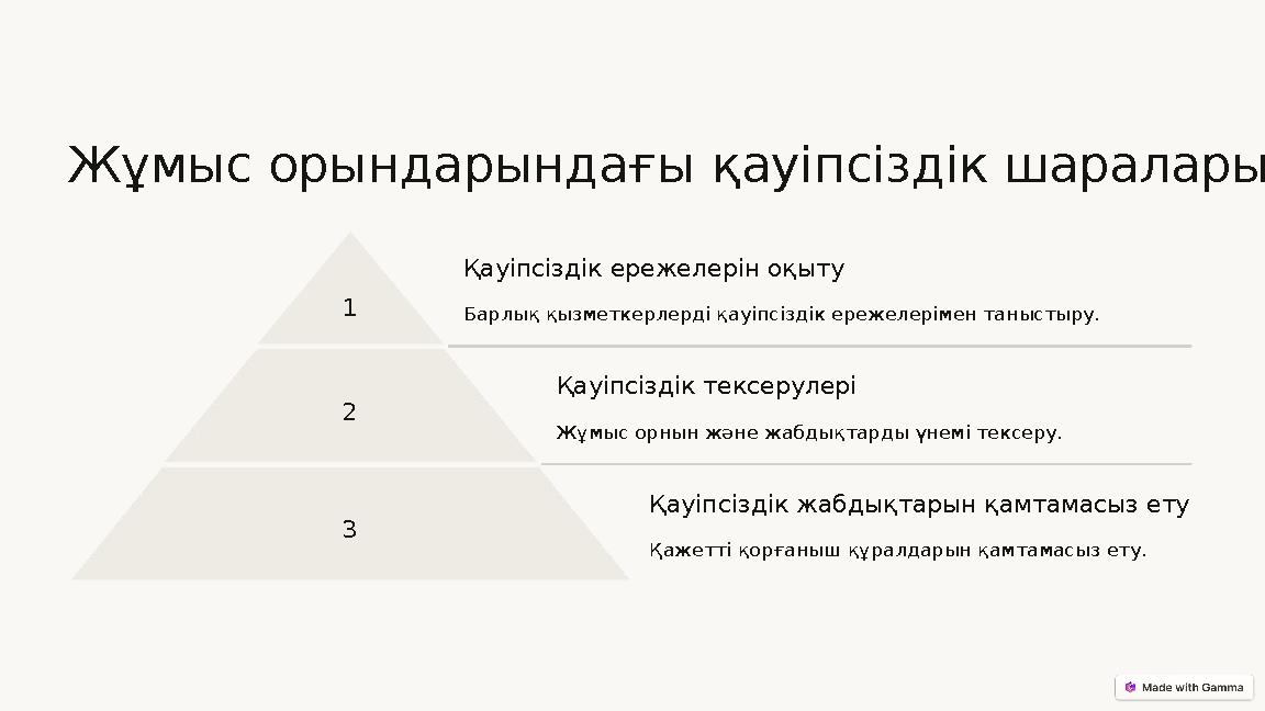 Жұмыс орындарындағы қауіпсіздік шаралары 1 Қауіпсіздік ережелерін оқыту Барлық қызметкерлерді қауіпсіздік ережелерімен таныстыру