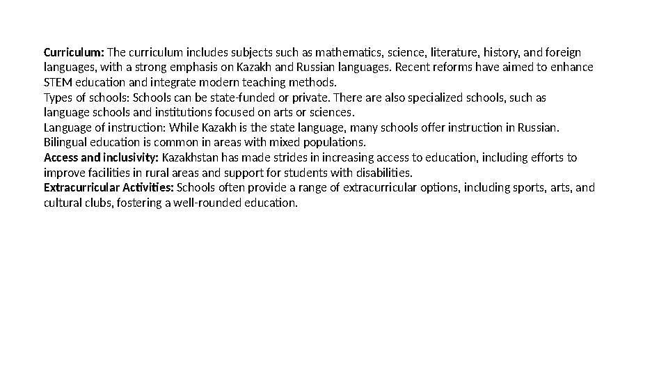 Curriculum: The curriculum includes subjects such as mathematics, science, literature, history, and foreign languages, with a s Curriculum: The curriculum includes subjects such as mathematics, science, literature, history, and foreign languages, with a s
