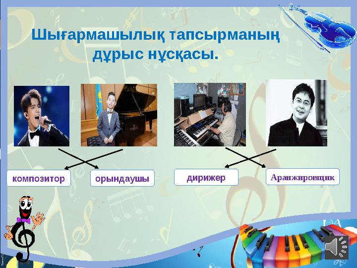 Шығармашылық тапсырманың дұрыс нұсқасы. композитор дирижерорындаушы Аранж ировщик