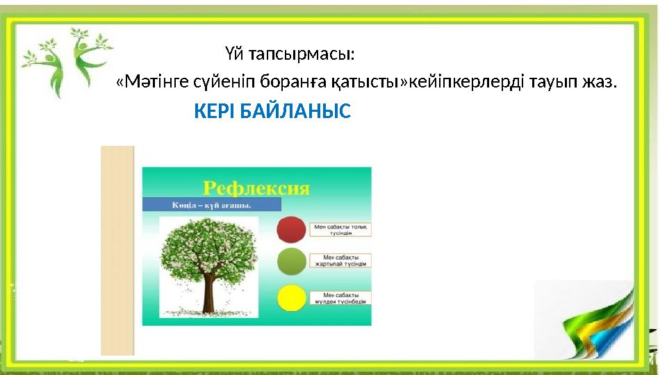 Үй тапсырмасы: «Мәтінге сүйеніп боранға қатысты»кейіпкерлерді тауып жаз.