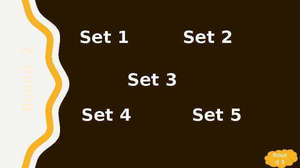 Set 1 Set 2 Set 3 Set 4 R o u n d 2 Roun d 3 Set 5 Set 1 Set 2 Set 3 Set 4 R o u n d 2 Roun d 3 Set 5