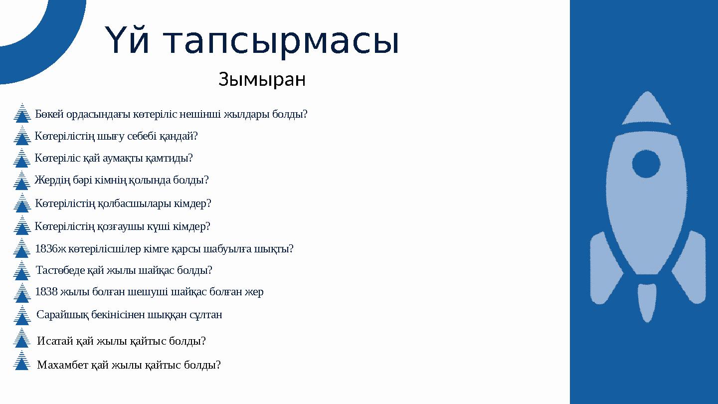 Үй тапсырмасы Бөкей ордасындағы көтеріліс нешінші жылдары болды? Көтерілістің шығу себебі қандай? Сарайшық бекінісінен шыққан сұ