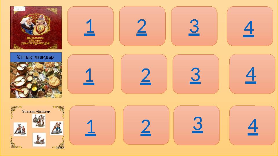 Ұлттық тағамдар 1 2 3 4 1 1 2 2 3 3 4 4