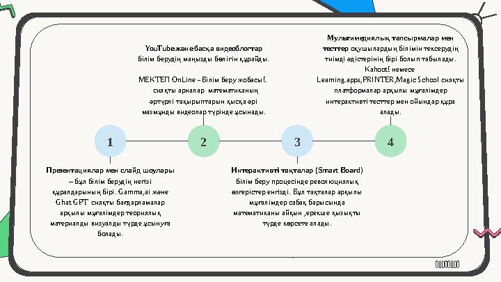 1 2 3 4 YouTube және басқа видеоблогтар білім берудің маңызды бөлігін құрайды. MEKTEП OnLine - Білім беру жобасы!. сияқты