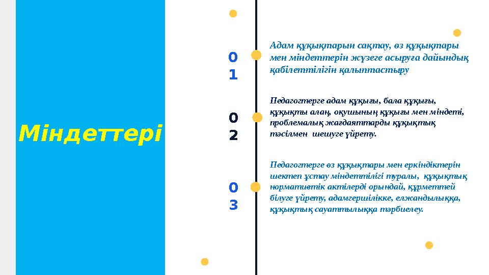 0 1 Адам құқықтарын сақтау, өз құқықтары мен міндеттерін жүзеге асыруға дайындық қабілеттілігін қалыптастыру 0 2 Педагогтерге