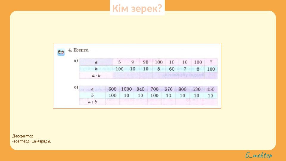 Дескриптор -есептерді шығарады. Кім зерек?
