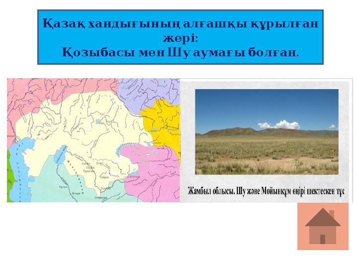 Қазақхандығыныңалғашқықұрылған : жері . ҚозыбасыменШуаумағыболған