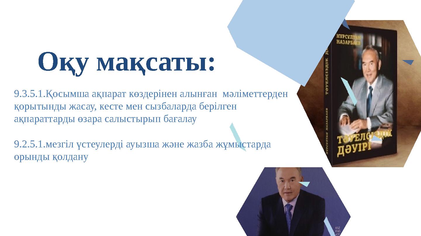 Оқу мақсаты: 9.3.5.1.Қосымша ақпарат көздерінен алынған мәліметтерден қорытынды жасау, кесте мен сызбаларда берілген ақпаратт