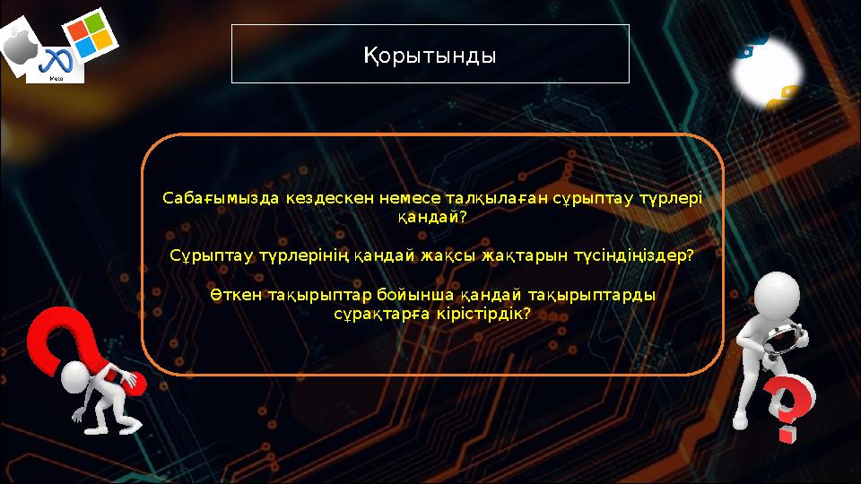 Қорытынды Сабағымызда кездескен немесе талқылаған сұрыптау түрлері қандай? Сұрыптау түрлерінің қандай жақсы жақтарын түсіндің