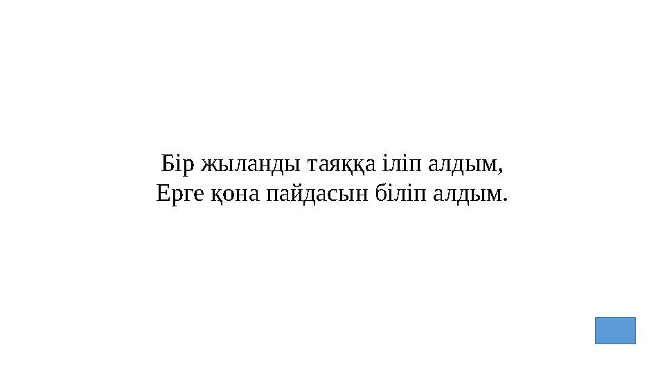 Бір жыланды таяққа іліп алдым, Ерге қона пайдасын біліп алдым.