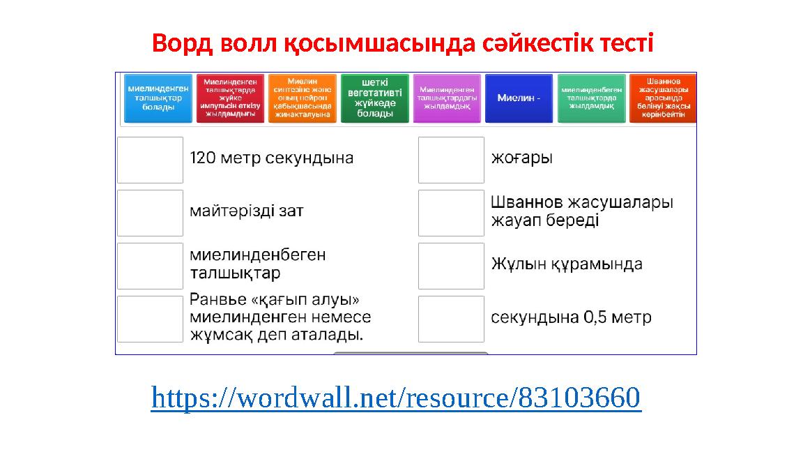 Ворд волл қосымшасында сәйкестік тесті https://wordwall.net/resource/83103660