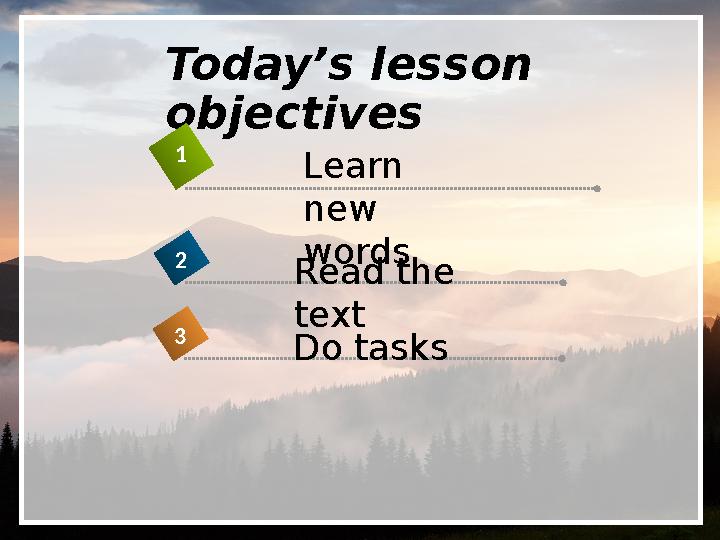 Today’s lesson objectives Learn new words1 Read the text2 Do tasks3
