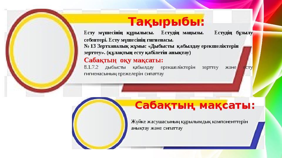 Тақырыбы: Есту мүшесінің құрылысы. Естудің маңызы. Естудің бұзылу себептері. Есту мүшесінің гигиенасы. № 13 Зертх