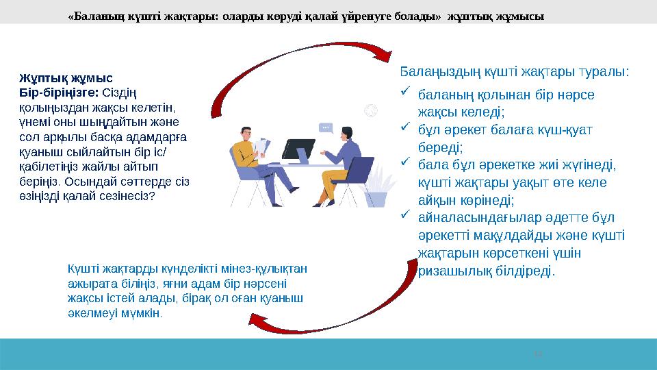 13« Баланың күшті жақтары: оларды көруді қалай үйренуге болады » жұптық жұмысы Жұптық жұмыс Бір-біріңізге: Сіз дің қолыңызд