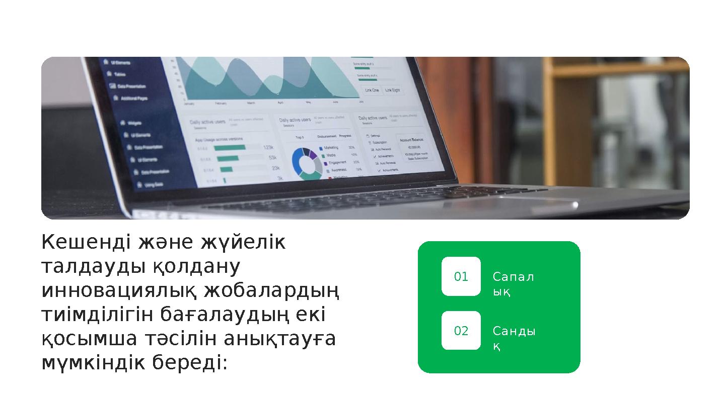 Кешенді және жүйелік талдауды қолдану инновациялық жобалардың тиімділігін бағалаудың екі қосымша тәсілін анықтауға мүмкінді