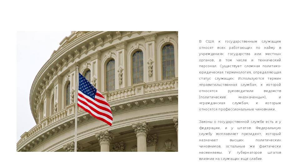 В США к государственным служащим относят всех работающих по найму в учреждениях государства или местных органов,