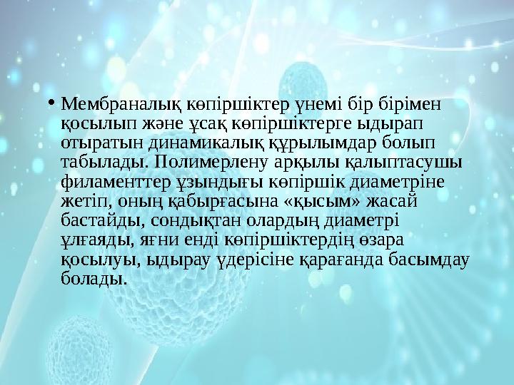 • Мембраналық көпіршіктер үнемі бір бірімен қосылып және ұсақ көпіршіктерге ыдырап отыратын динамикалық құрылымдар болып табы