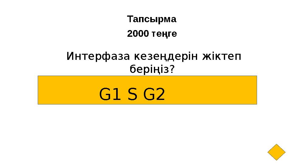 Тапсырма 2000 теңге Интерфаза кезеңдерін жіктеп беріңіз? G1 S G2
