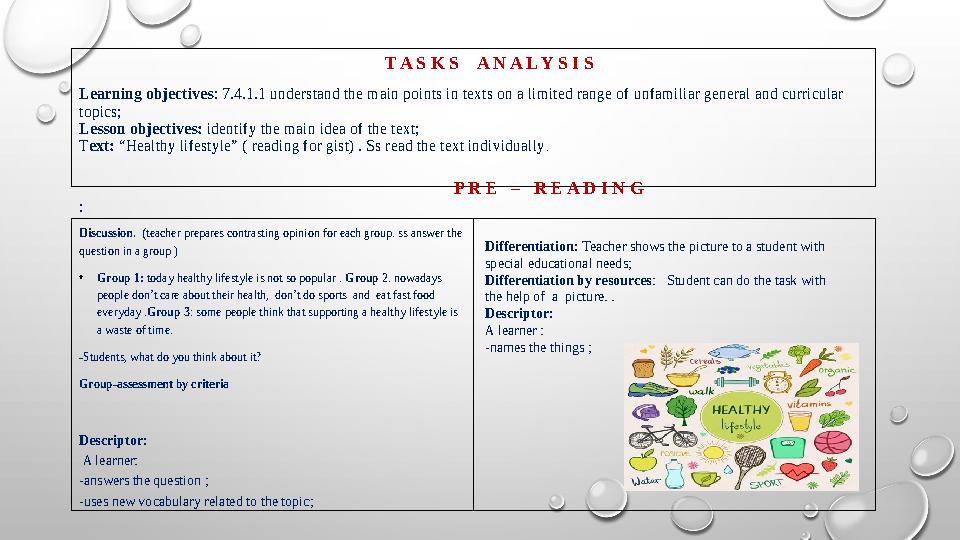 T A S K S A N A L Y S I S Learning objectives : 7.4.1.