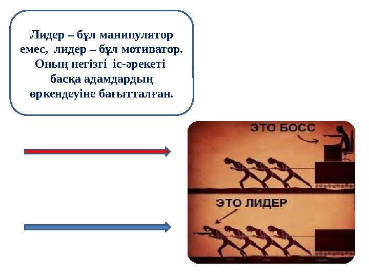 Лидер – бұл манипулятор емес, лидер – бұл мотиватор. Оның негізгі іс-әрекеті басқа адамдардың өркендеуіне бағытталған.