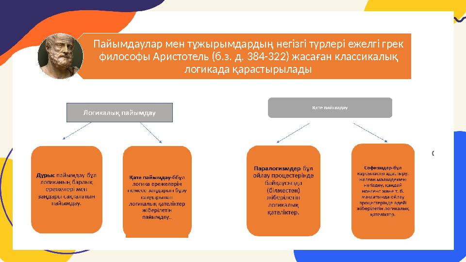 Пайымдаулар мен тұжырымдардың негізгі түрлері ежелгі грек философы Аристотель (б.з. д. 384-322) жасаған классикалық логикада қ