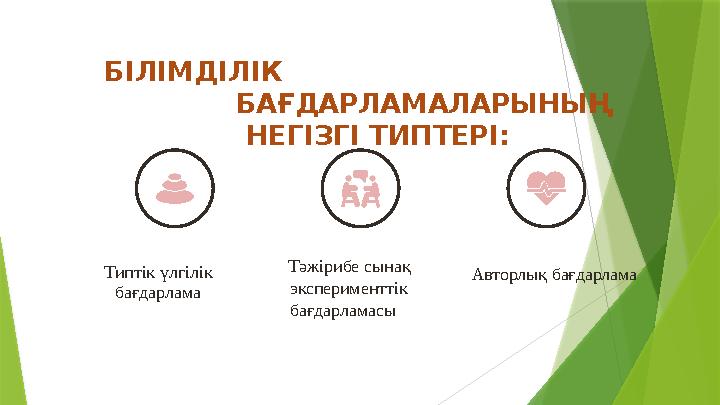 Типтік үлгілік бағдарлама БІЛІМДІЛІК БАҒДАРЛАМАЛАРЫНЫҢ НЕГІЗГІ ТИПТЕРІ: Тəжірибе сынақ эксперименттік б
