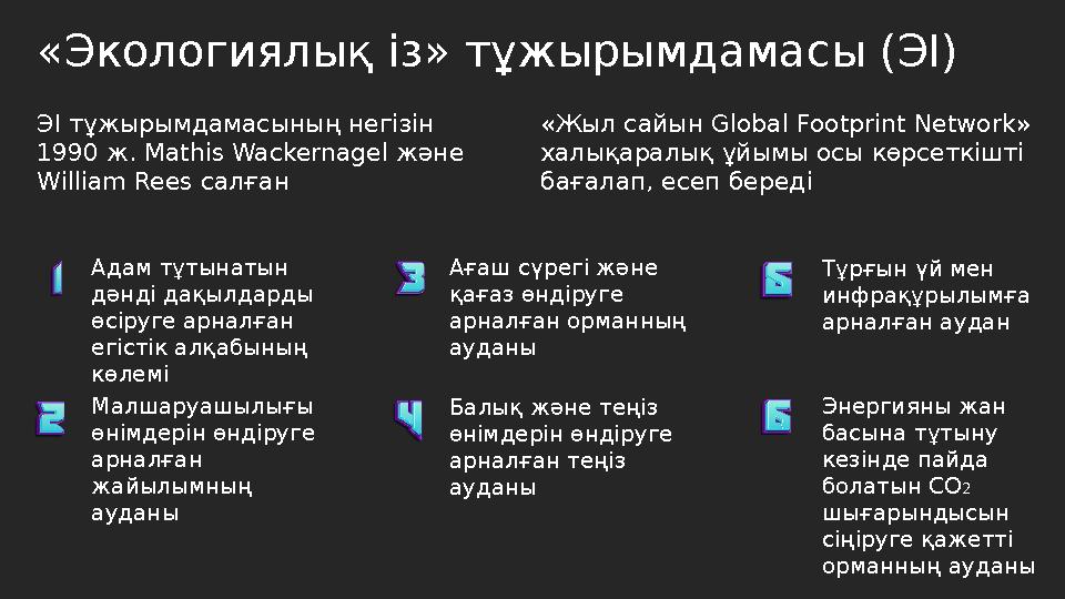 «Экологиялық із» тұжырымдамасы (ЭІ) Адам тұтынатын дәнді дақылдарды өсіруге арналған егістік алқабының көлемі Малшаруашылығы