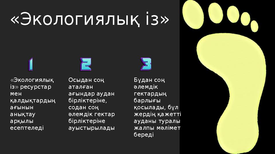 «Экологиялық із» «Экологиялық із» ресурстар мен қалдықтардың ағынын анықтау арқылы есептеледі Осыдан соң аталған ағында