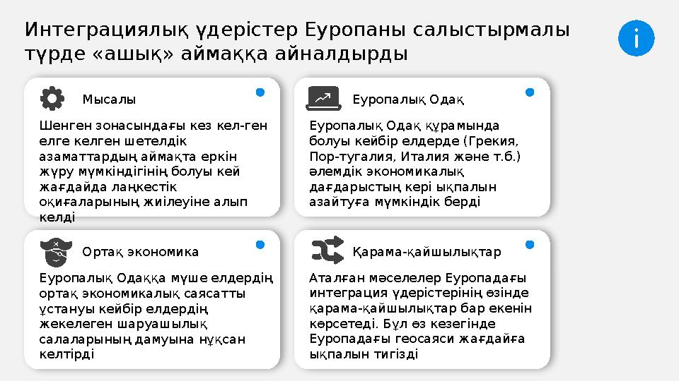 Интеграциялық үдерістер Еуропаны салыстырмалы түрде «ашық» аймаққа айналдырды Мысалы Шенген зонасындағы кез кел-ген елге келг