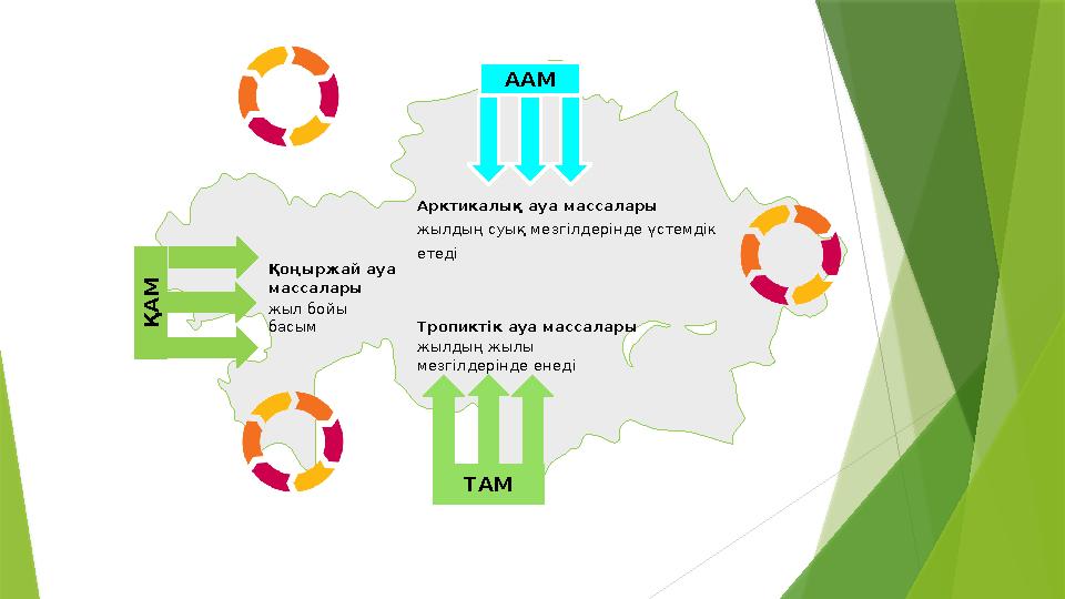 ААМ Қ А М ТАМ Арктикалық ауа массалары жылдың суық мезгілдерінде үстемдік етеді Қоңыржай ауа массалары жыл бой