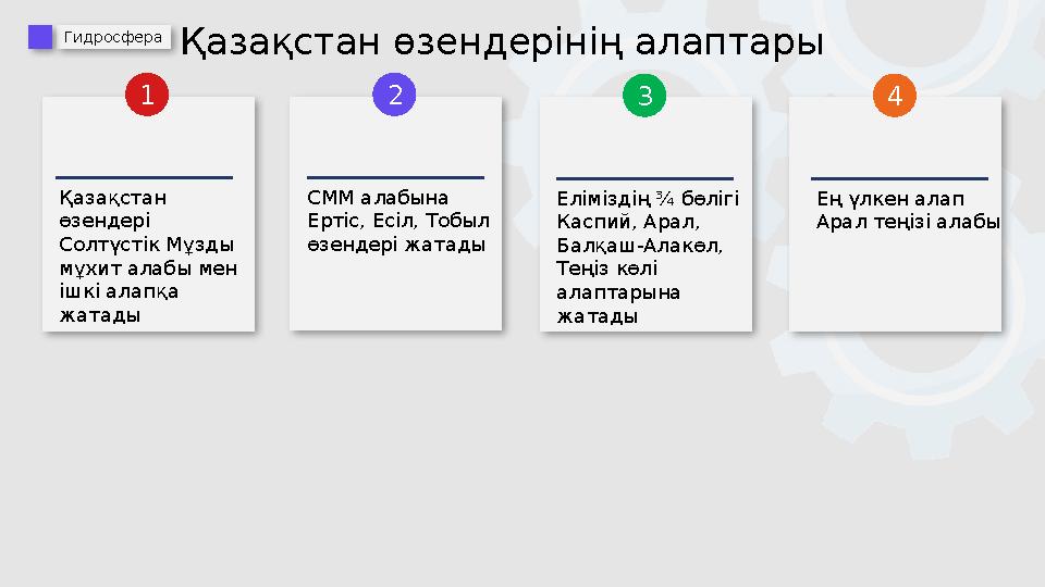 Қазақстан өзендері Солтүстік Мұзды мұхит алабы мен ішкі алапқа жатады СММ алабына Ертіс, Есіл, Тобыл өзендері жата