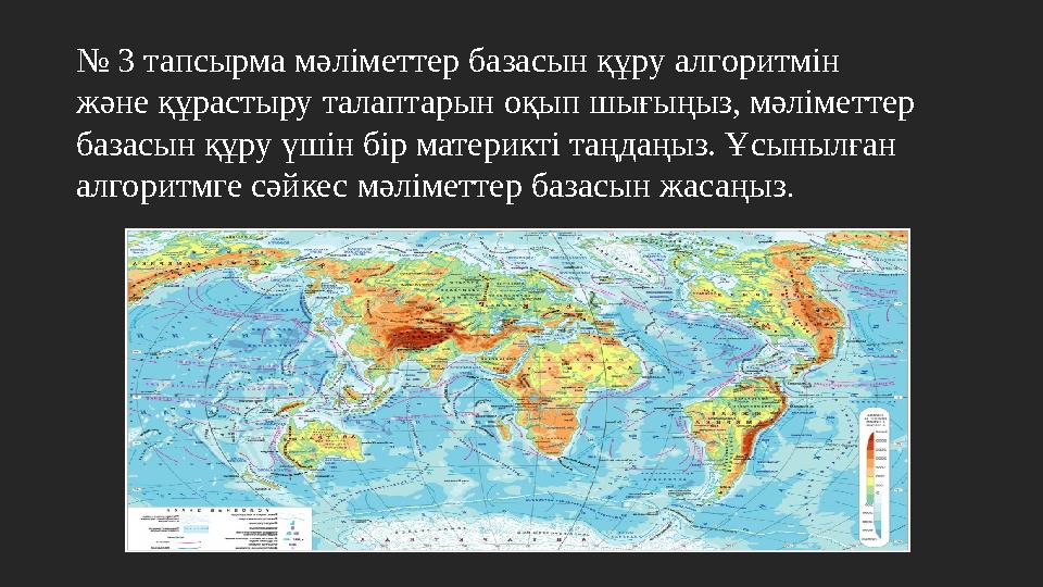 № 3 тапсырма мәліметтер базасын құру алгоритмін және құрастыру талаптарын оқып шығыңыз, мәліметтер базасын құру үшін бір матер