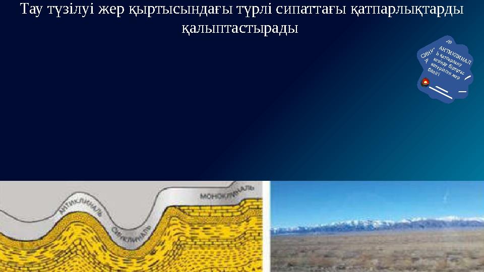 Тау түзілуі жер қыртысындағы түрлі сипаттағы қатпарлықтарды қалыптастырады МОНОКЛИНА ЛЬ Жер бетінің тегіс болып көтерілген