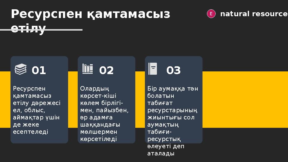 Ресурспен қамтамасыз етілу natural resources Ресурспен қамтамасыз етілу дәрежесі ел, облыс, аймақтар үшін де жеке есептел