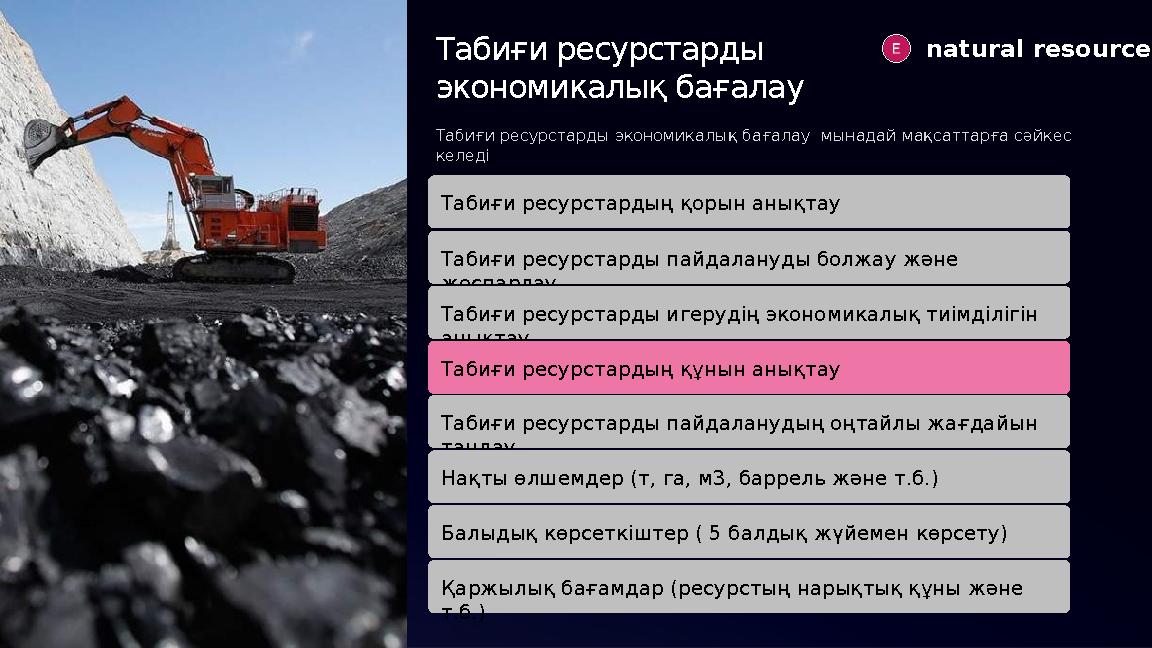 Табиғи ресурстарды экономикалық бағалау natural resources Табиғи ресурстарды экономикалық бағалау мынадай мақсаттарға сәйкес