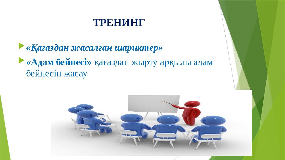 ТРЕНИНГ «Қағаздан жасалған шариктер» «Адам бейнесі» қағаздан жырту арқылы адам б