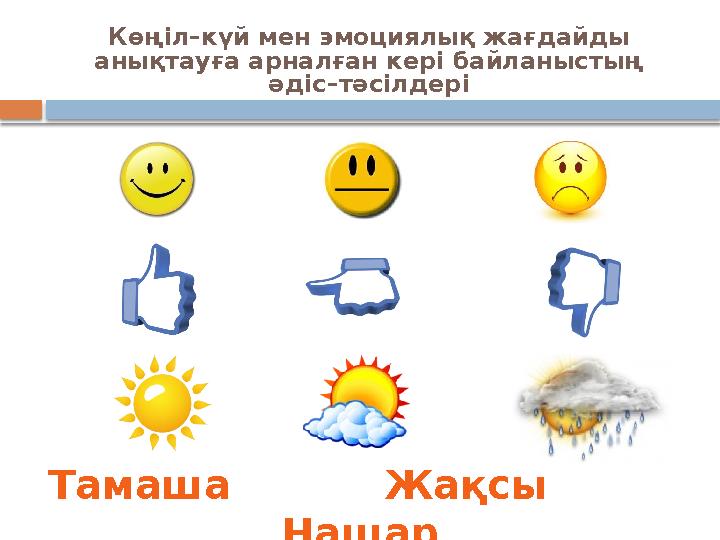 Көңіл–күй мен эмоциялық жағдайды анықтауға арналған кері байланыстың әдіс–тәсілдері Тамаша Жақсы Нашар