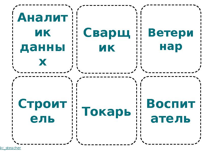 Аналит ик данны х Строит ель @c_steacher Сварщ ик Токарь Ветери нар Воспит атель