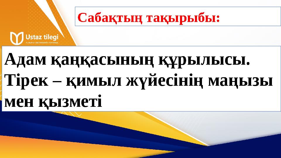 Сабақтың тақырыбы: Адам қаңқасының құрылысы. Тірек – қимыл жүйесінің маңызы мен қызметі