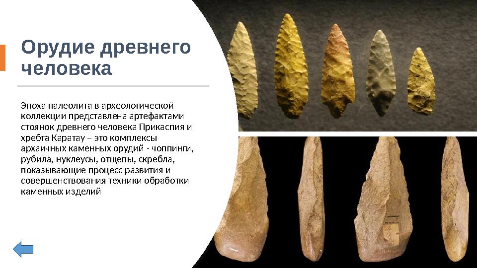 Орудие древнего человека Эпоха палеолита в археологической коллекции представлена артефактами стоянок древнего человека Прика