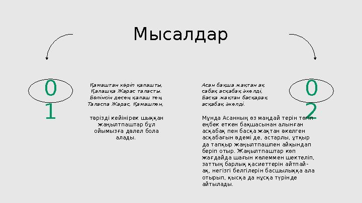 Қамаштан көр i п қалашты, Қалашқа Жарас таласты. Бөл i нс i н десең қалаш тең, Таласпа Жарас, Қамашпен, тәр i зд i кей i н i р
