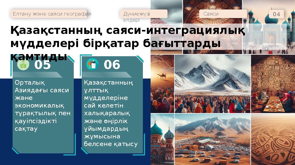 Елтану және саяси география Дүниежүзі елдері Саяси интеграция 04 Орталық Азиядағы саяси және экономикалық тұрақтылық пен