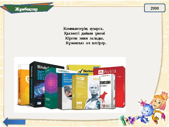 Компьютерің ауырса, Қызметі дайын үнемі Кірген зиян залады, Күмәнсыз ол кетірер. Жұмбақтар 2000