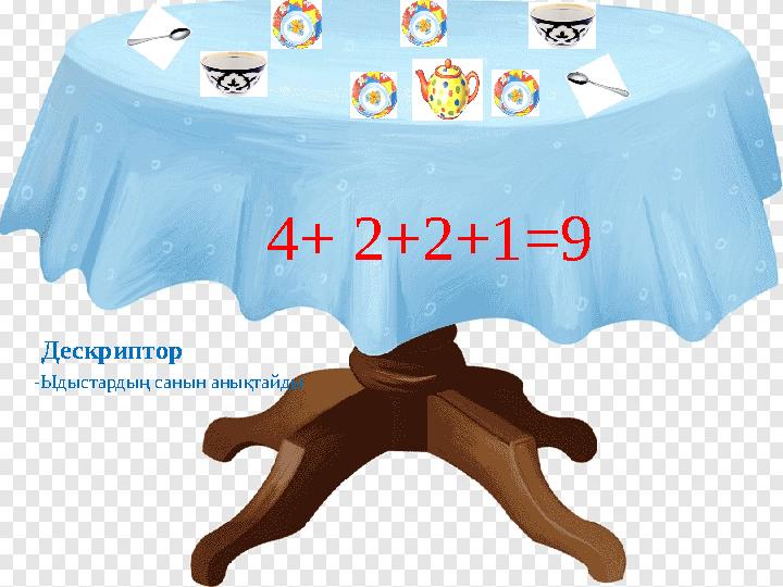 4+ 2+2+1 =9 Дескриптор -Ыдыстардың санын анықтайды