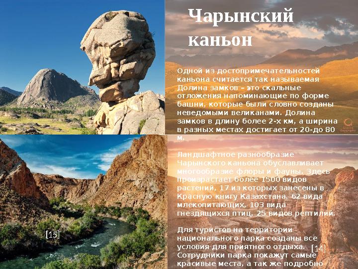 Чарынский каньон Одной из достопримечательностей каньона считается так называемая Долина замков – это скальные отложения н