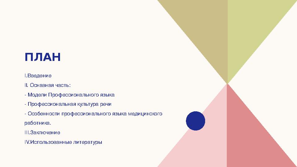 ПЛАН I .Введение Il. Оснавная часть: - Модели Профессионального языка - Профессиональная культура речи - Особенности професс