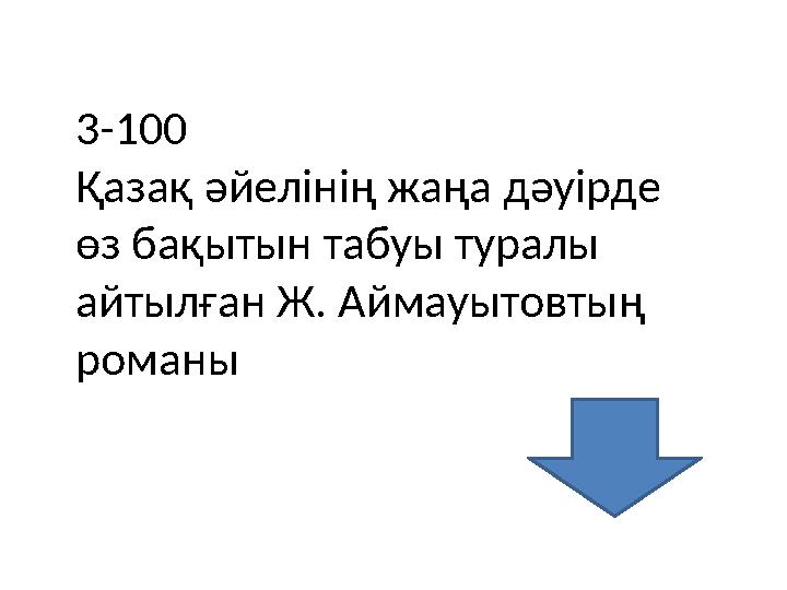 3-100 Қазақ әйелінің жаңа дәуірде өз бақытын табуы туралы айтылған Ж. Аймауытовтың романы