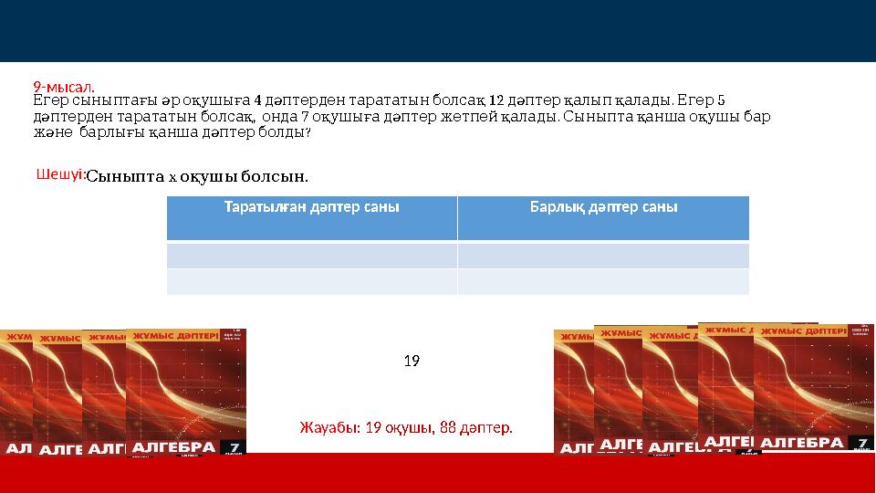 4 12 . 5 Егер сыныптағы әр оқушыға дәптерден тарататын болсақ дәптер қалып қалады Егер , 7 .